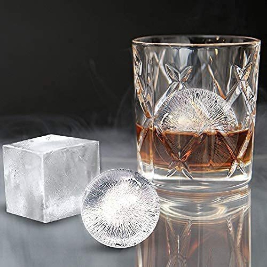 Ice Cube Tray, Large Square Ice Tray and Sphere Ice Ball Maker with Lid for  Whiskey, Reusable and BPA Free (Silicone Ice Cube Molds Set of 2)