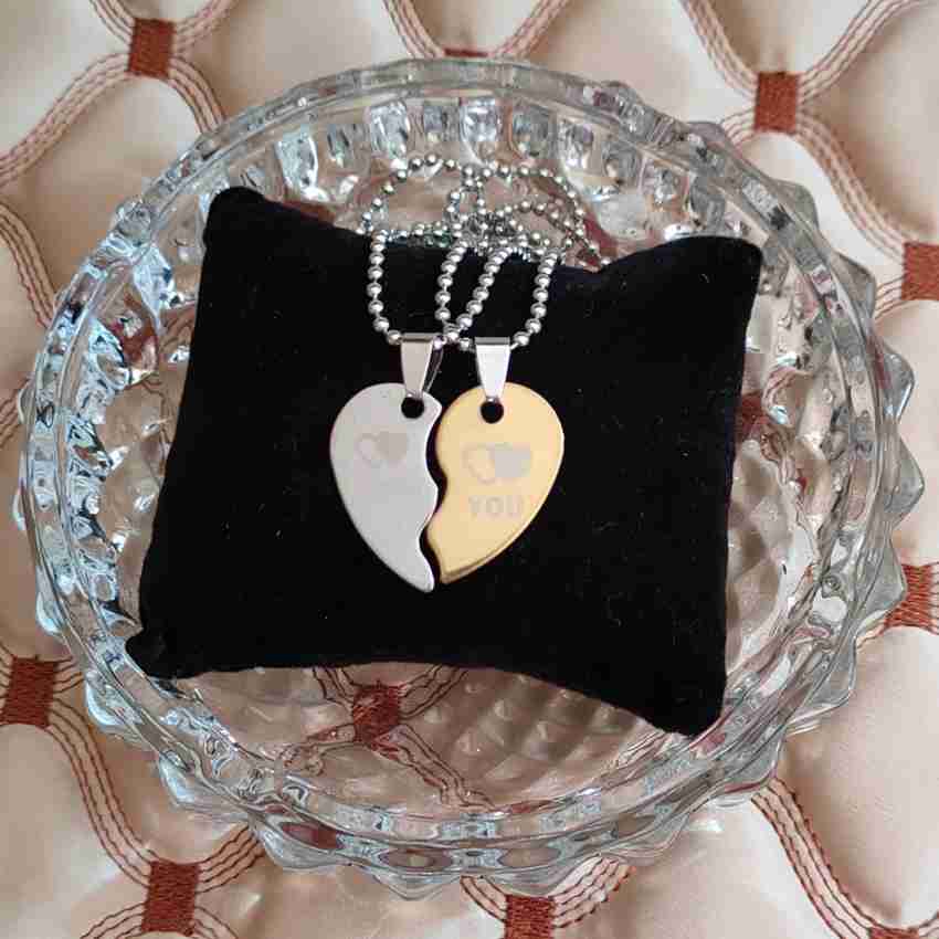 Couple Special Silver Plated Dual Love Heart Pendant Chain For