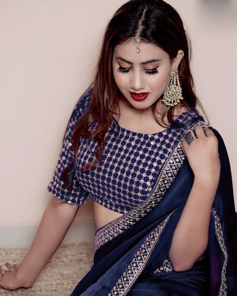 Buy QVIDYA Solid/Plain Bollywood Silk Blend Blue Sarees Online @ Best Price  In India