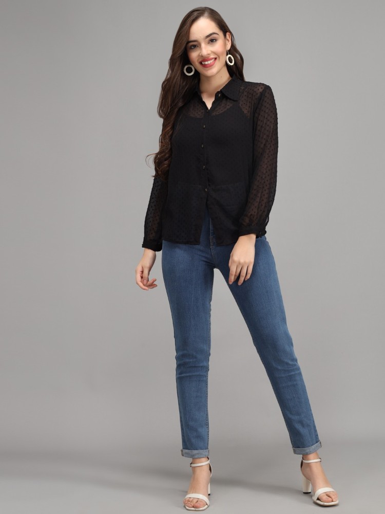 Funday Fashion Women Self Design Casual Black Shirt - Buy Funday Fashion  Women Self Design Casual Black Shirt Online At Best Prices In India |  Flipkart.Com