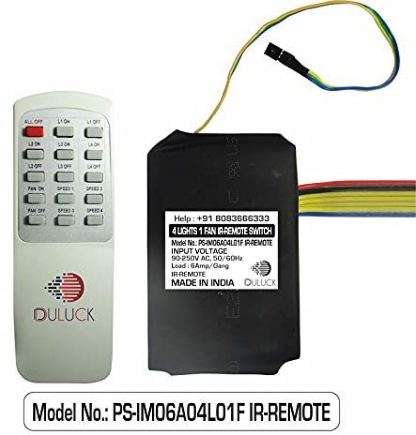 Duluck remote controller for 4 lights-Off/On and 1 fan-speed 0,1,2,3,4.  Elderly, kids and servants can easily operate with remote or manually with  wall switch like they are used to. Support Wi-Fi IR