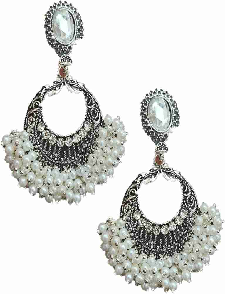 White Pearl Claw Hook Earrings, Silver Plated o - Folksy