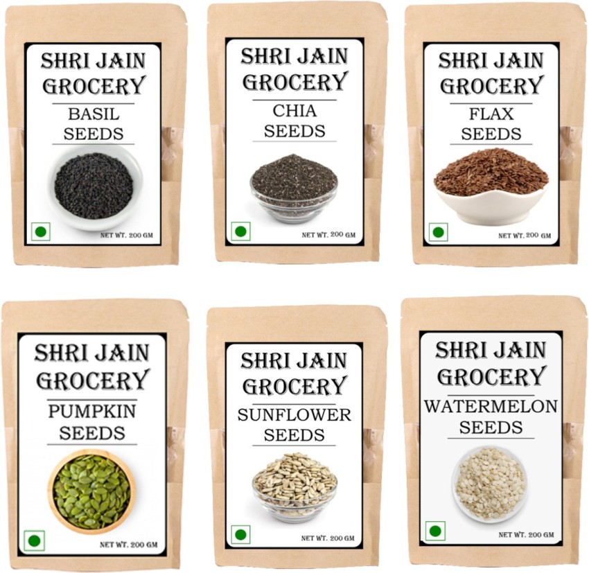 Shri Jain Grocery Healthy Raw Seeds Combo basil seeds chia seeds