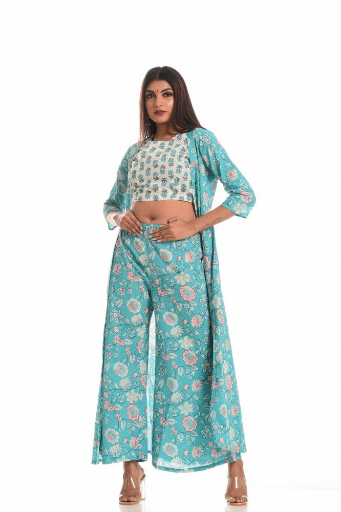 Crop Top And Palazzo Set For Women, Pure Cotton