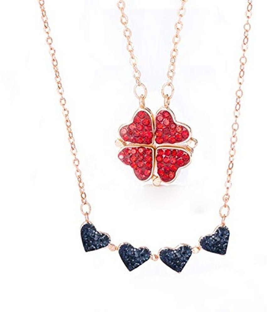 Grab Classy 2 In1 Four Leaf Clover Heart Pendant Necklace Chain Both Sides Magnetic Heart Pendant Women Stainless Steel Chain Valentine'S Day Gift Sta