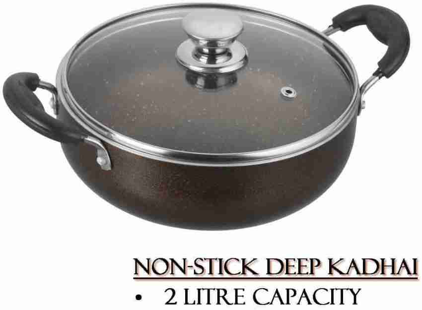 Stainless Steel Heavy Base Flat Bottom Kadai (1600 ml) With lid for Kitchen  Deep Frying Cooking