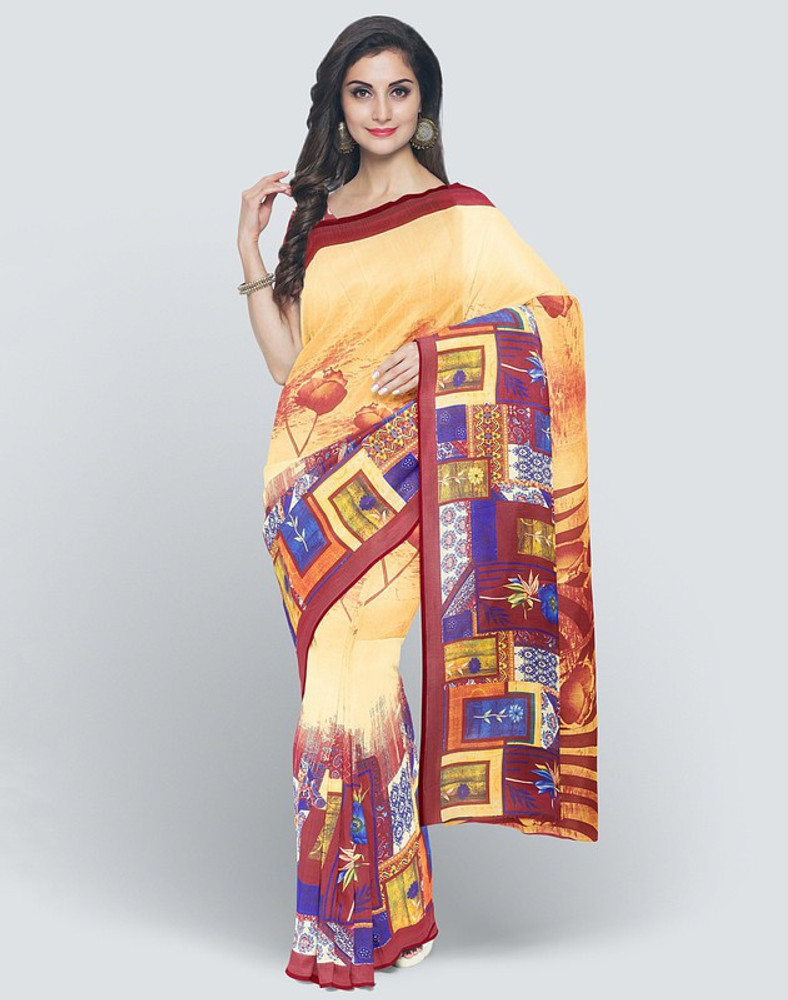Buy South India Shopping Mall Printed Daily Wear Chiffon Yellow