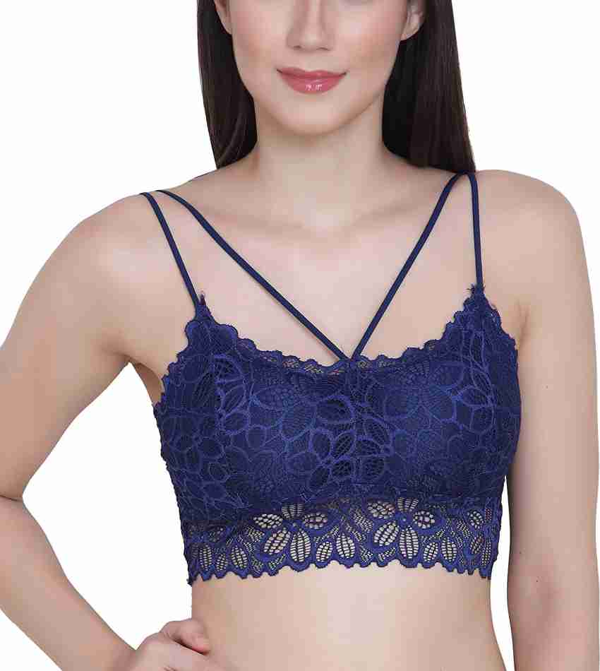 Buy LOVABLE Women Girls Cotton Unpadded Wire-Free Minimizer Bra V-Neck  See-Through Lace/Net Pattern Floral Full Coverage Sheer Bra (Navy Blue_Size- 38C) - Original at