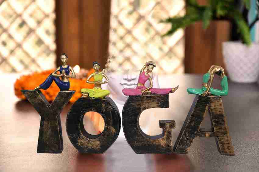 Multicolor Polyresin Showpiece - Yoga Lady Small Set of 3, For