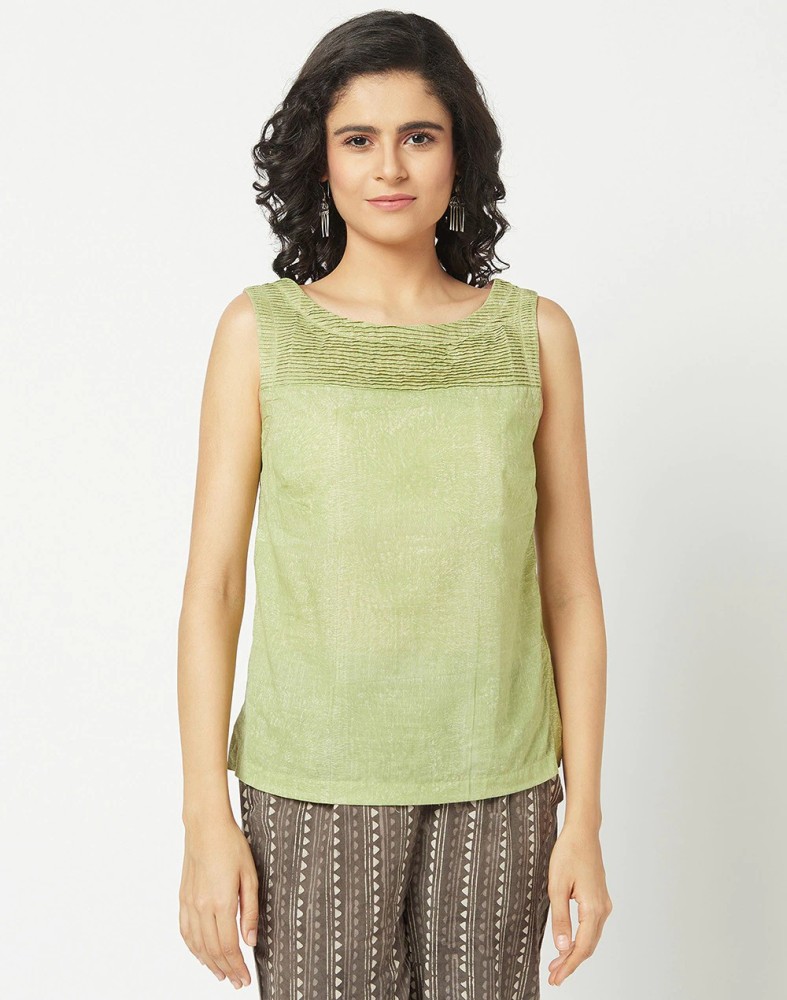 Buy FAIRIANO Women Solid Regular top - Green Online at Low Prices in India  