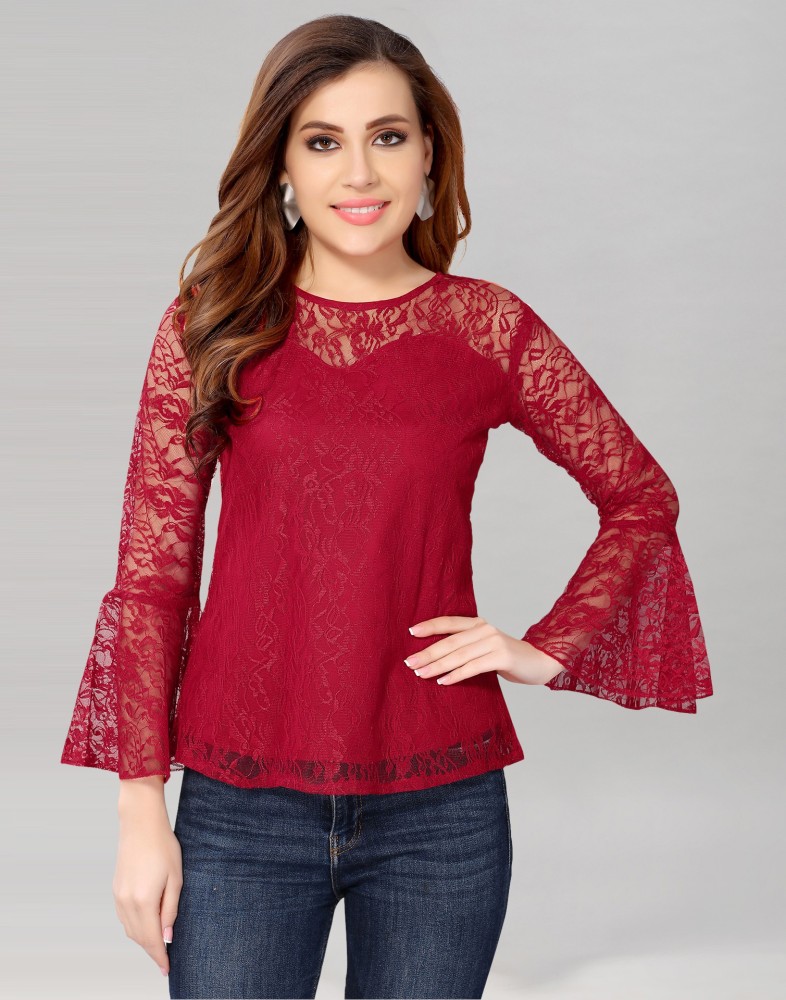 Selvia Party Bell Sleeve Self Design, Lace Women White Top - Buy Selvia  Party Bell Sleeve Self Design, Lace Women White Top Online at Best Prices  in India