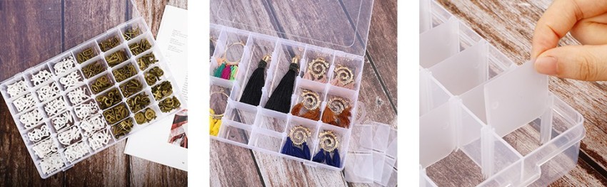 Plastic Organizer Container Storage Box 28 Slots Removable Grid Compartment  for Jewelry Earring Fishing Hook Small Accessories(Pink), snatcher