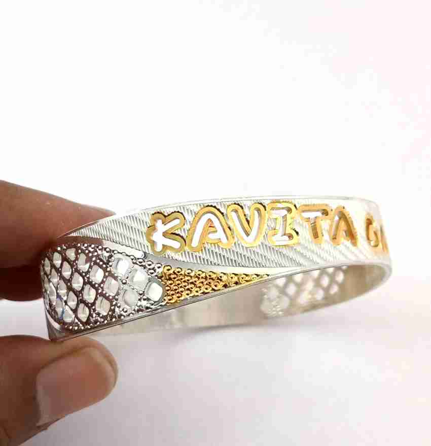 Gents silver kada hot sale with name