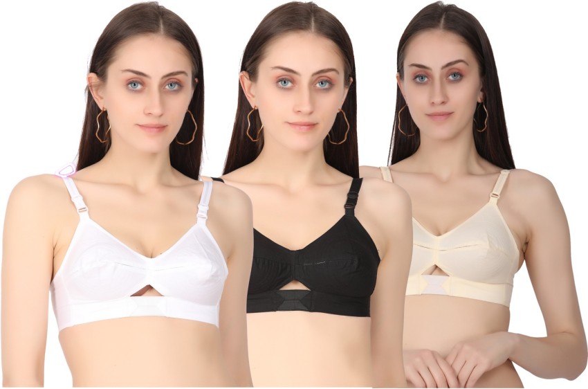 Pack of 3 Women Full Coverage Non Padded Bra Cotton Round Stitch