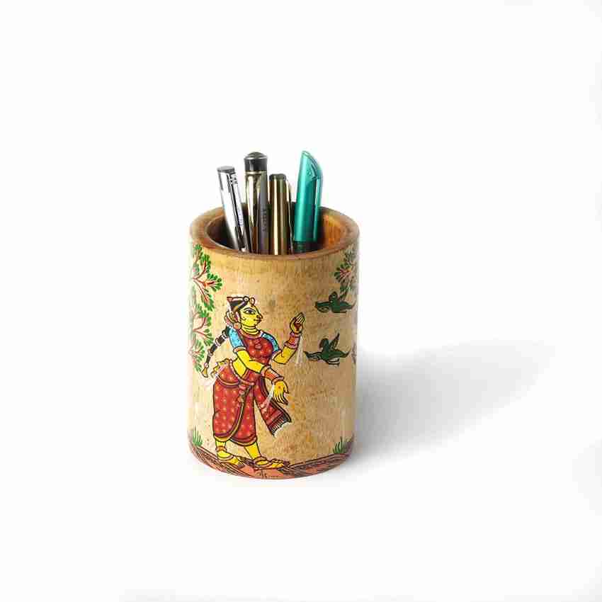 Pen Holder, Handmade Hand Painted Pen Holder, Jagannath Art Wooden Pen Stand,  Handicraft Pen, Pencil Brush Holder, Pattachitra Art Pen Stand 