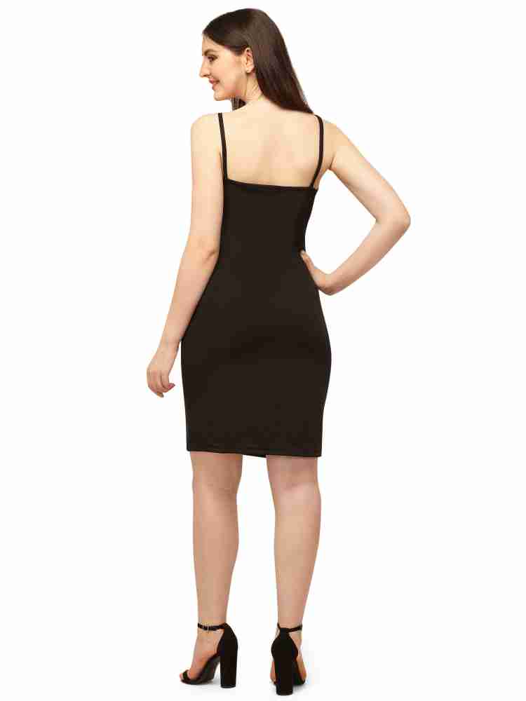 Black Square Neck Spaghetti Strap Bodycon Dress