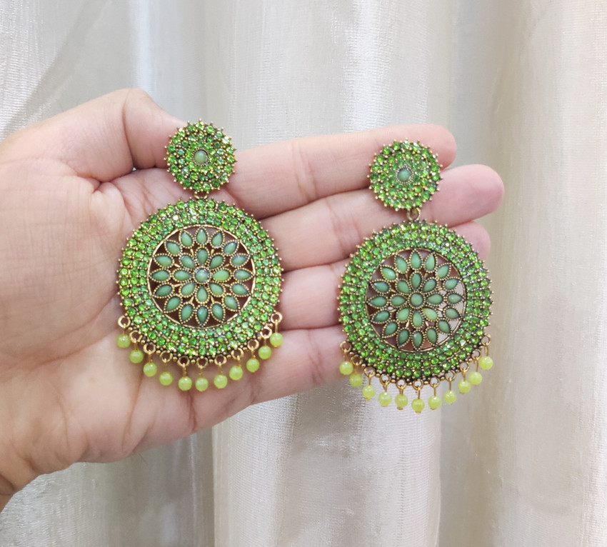 Green color earrings for saree sale