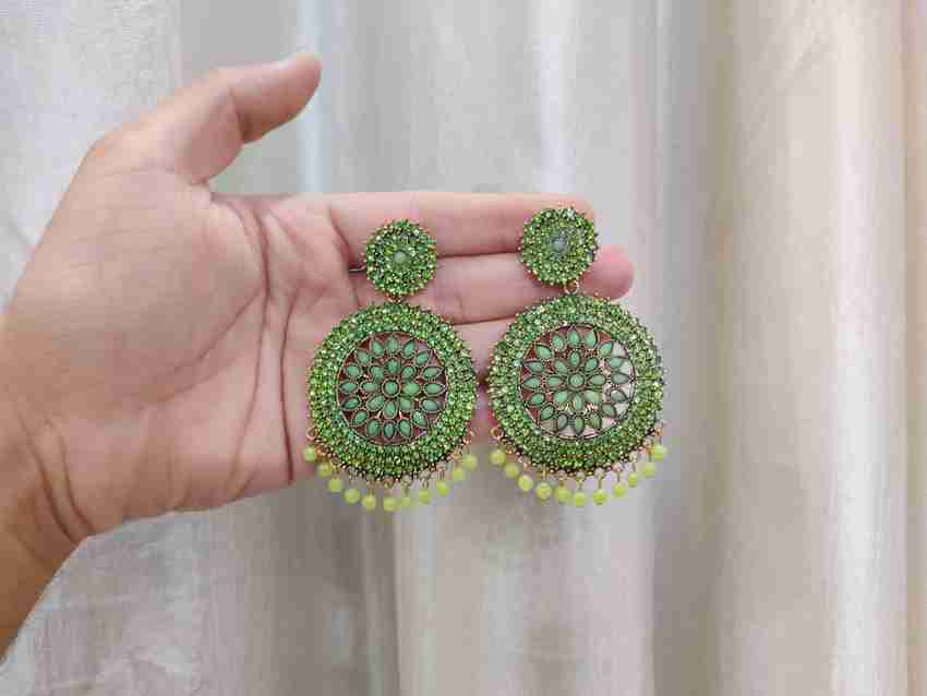 Green color earrings for saree deals