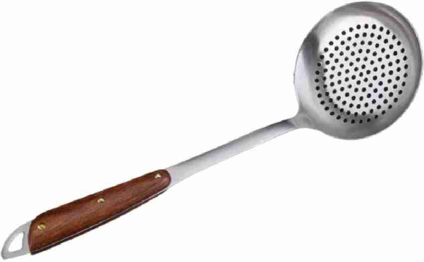 Indian Traditional Fancy Brass Skimmer Spoon With Wooden Handle For Kitchen