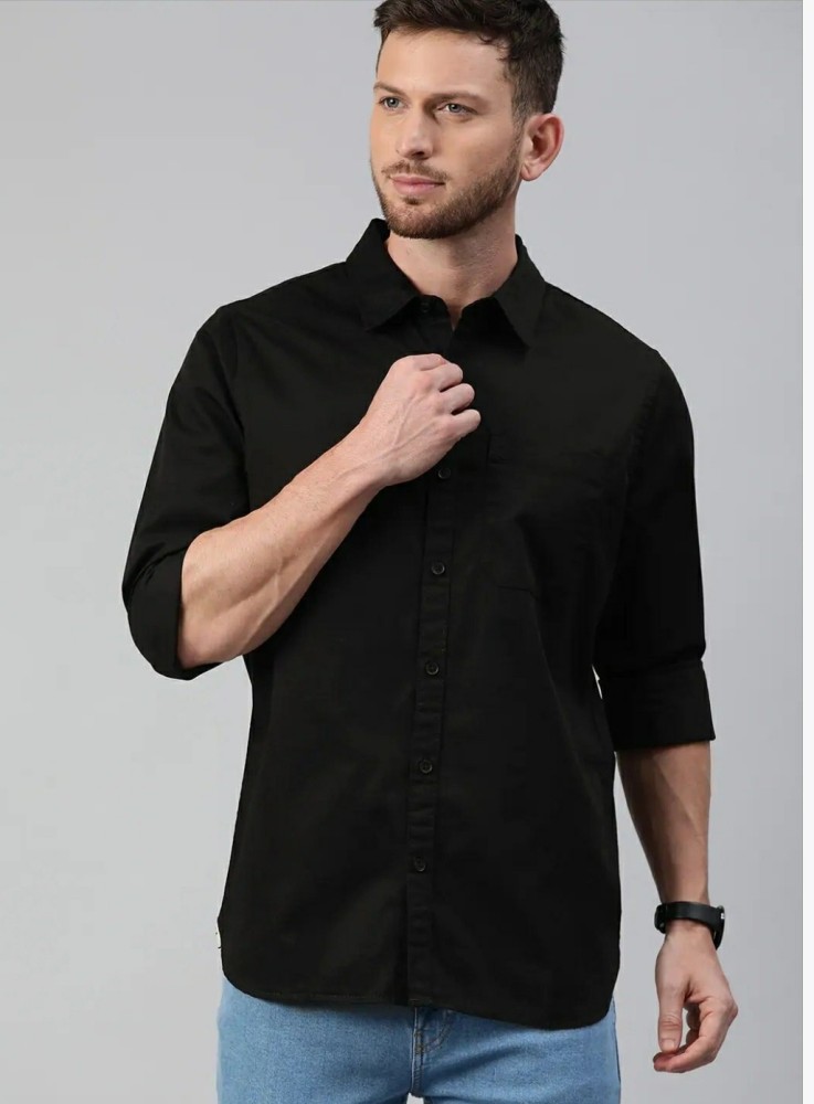 Ravin Trendy Full Buttoned Black Shirt For Men, Black, S: Buy