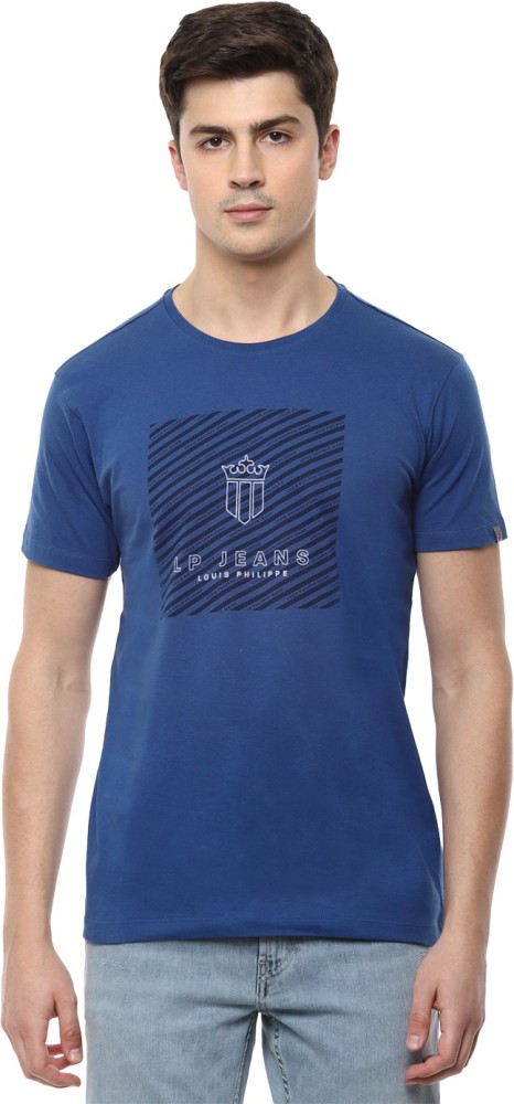 Louis Philippe blue color block t shirt - G3-MTS16261 