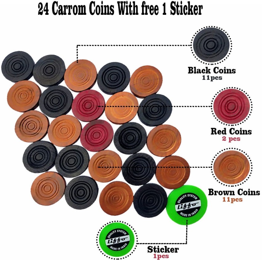 Liffo Carrom Coin Wooden with Striker 24 Carrom Coins 1