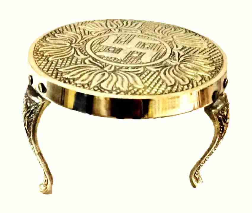 Handmade Puja Chowki Stand Traditional Brass Mukali Stool Pooja Items- 4.5  Inch