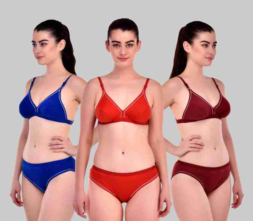 Buy Zivosis Women Multicolor Self Design Cotton Blend Set Of 3 Bra