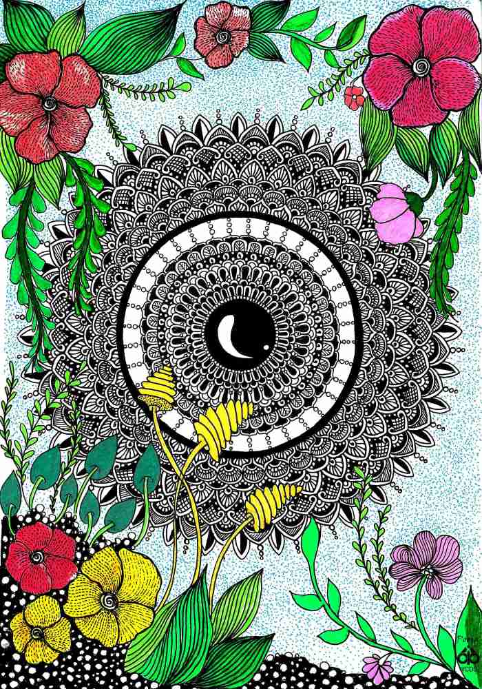 The Indian Freelance Creative and Design Studio (tifCDS) tifCDS FLORAL  CIRCULAR Mandala Painting_Black 7 x 10 inches_Canvas Art Print Canvas 10  inch x 7 inch Painting Price in India - Buy The