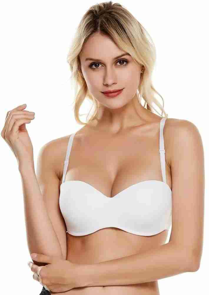 PLUMBURY® Women’s Padded Seamless Strapless Multi-Way Tube Bra with Back  Hook, Free Size (Pack of 2) White/Beige