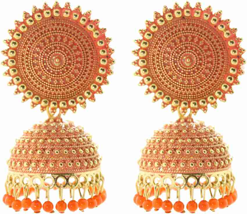 Orange jhumka clearance earrings