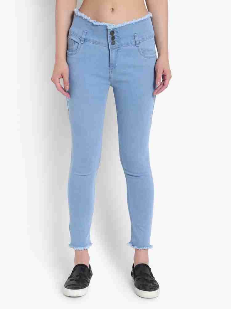 AKACY Women's Slim FIT Stretchable Ankle Length Light Blue Jeans