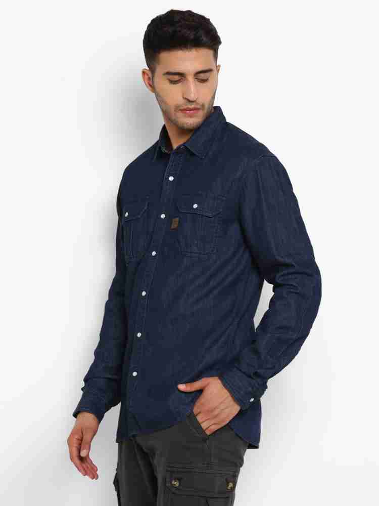 Royal Spider - Men Blue Slim Fit Solid Casual Denim Shirt.