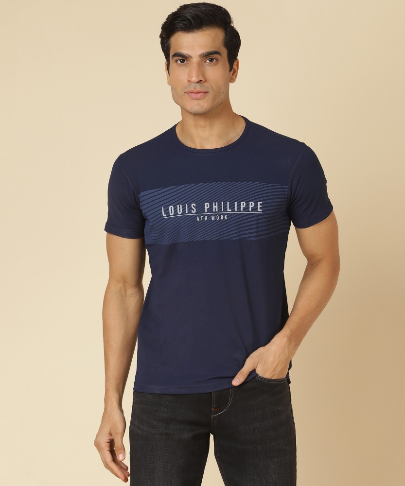 Louis Philippe Sport Printed Men Round Neck Blue T-Shirt - Buy