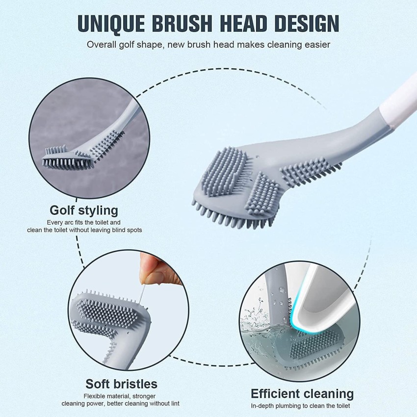 White Long Handle Toilet Brush Set With Soft Rubber Bristles,  Multifunctional Bathroom Cleaning Brush