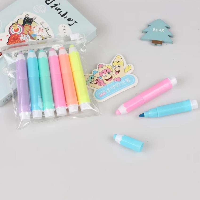 ARTYO 6 Pcs Pencil Shaped Cute Pastel Color Marker Highlighter Pens for  Kids and Adults Stationery Fancy Kawaii Korean Theme - 6 Pcs Pencil Shaped  Cute Pastel Color Marker Highlighter Pens for