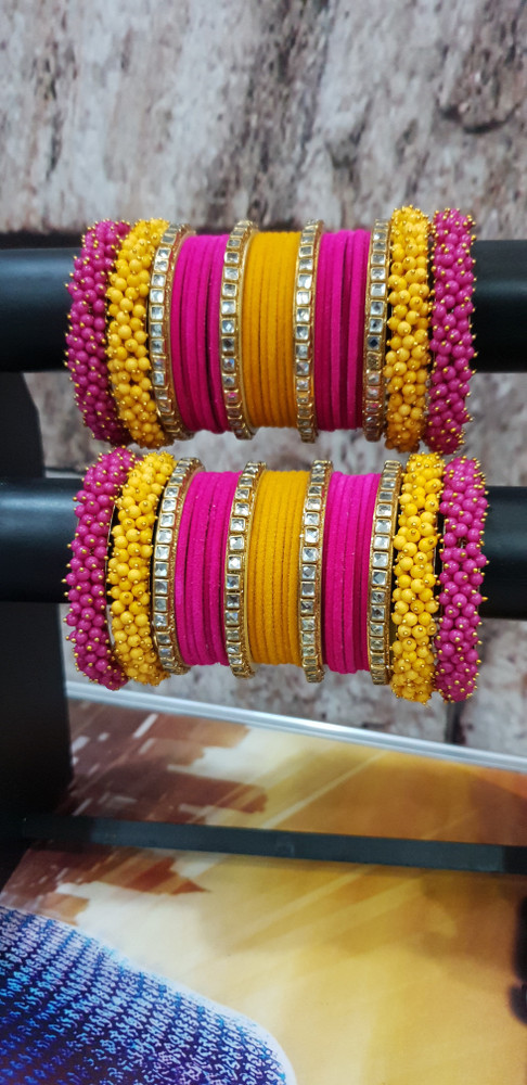 Yellow and hotsell pink bangles set