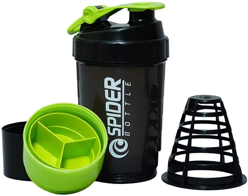 Spider Protein Shaker, Gym Shaker 500ml with 2 Storage Extra Compartment  Green