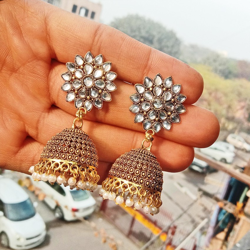 Golden oxidised store jhumka