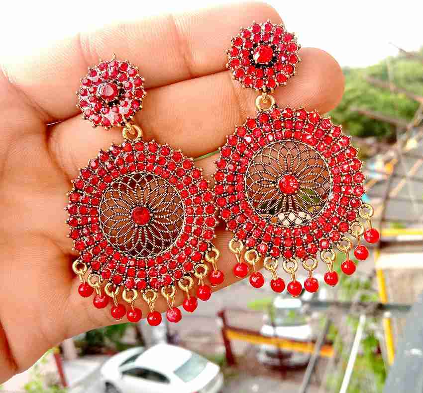 Red color sales earrings online