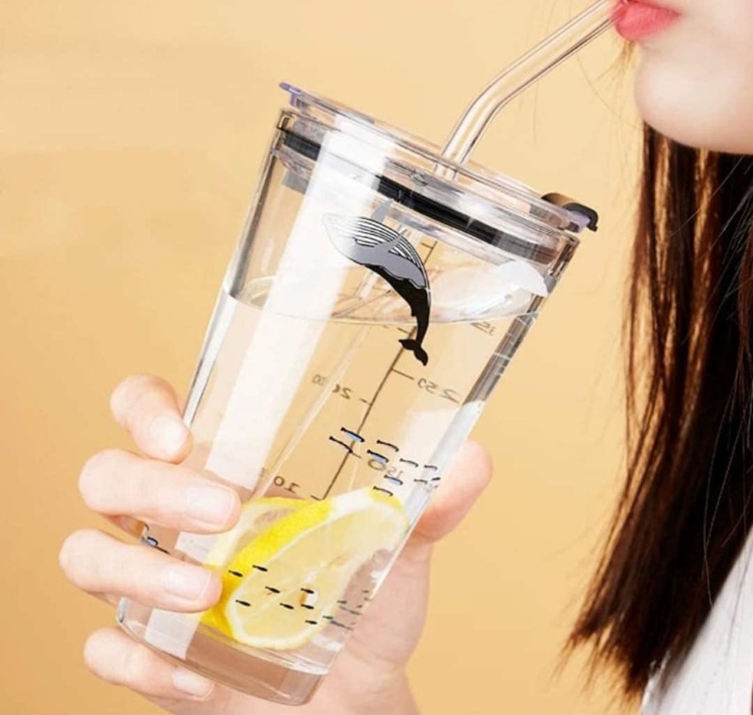 400ml Transparent Glass Cup Durable Drinking Glasses With Lid And