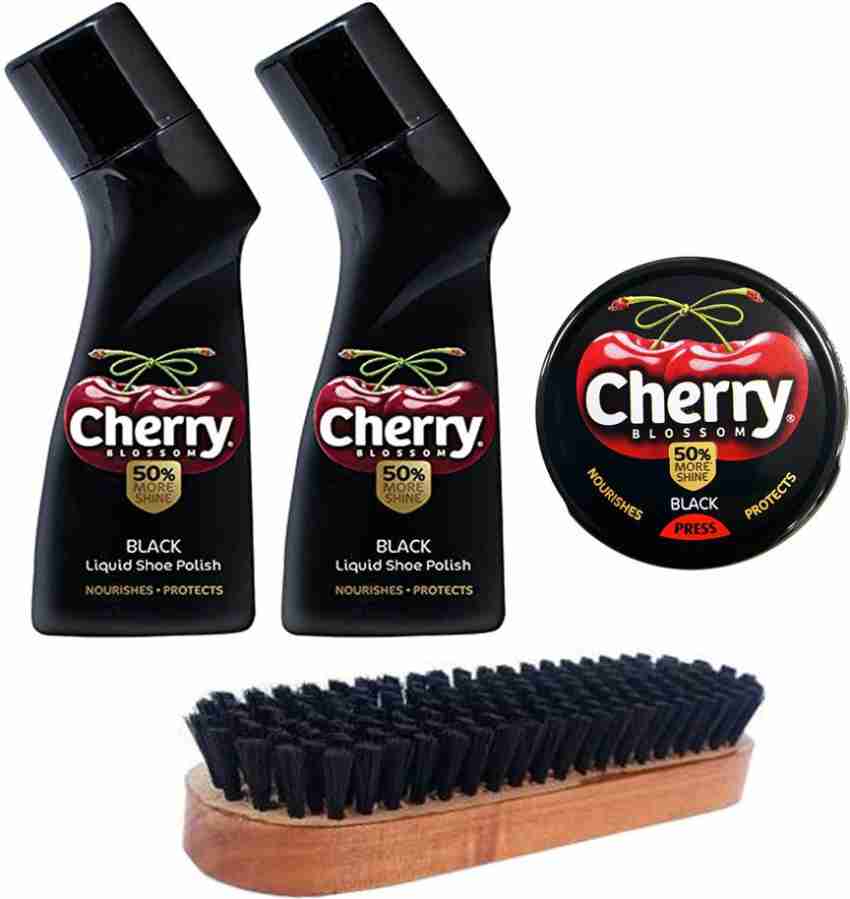 Cherry Blossom Black Liquid Shoe Polish 75ml Black Press 2X40g With Shoe Brush pack 4 Black Leather Shoe Liquid Polish Price in India Buy Cherry Blossom Black Liquid Shoe Polish