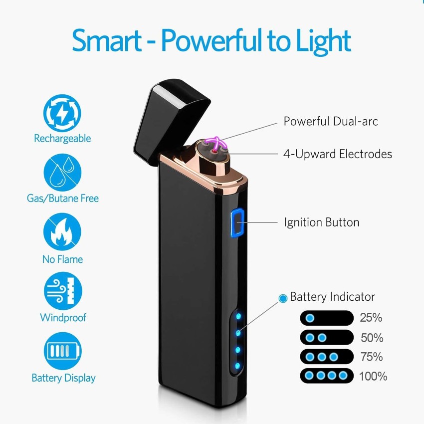 Stylish USB Rechargeable Electric Lighter Cool Windproof Dual ARC