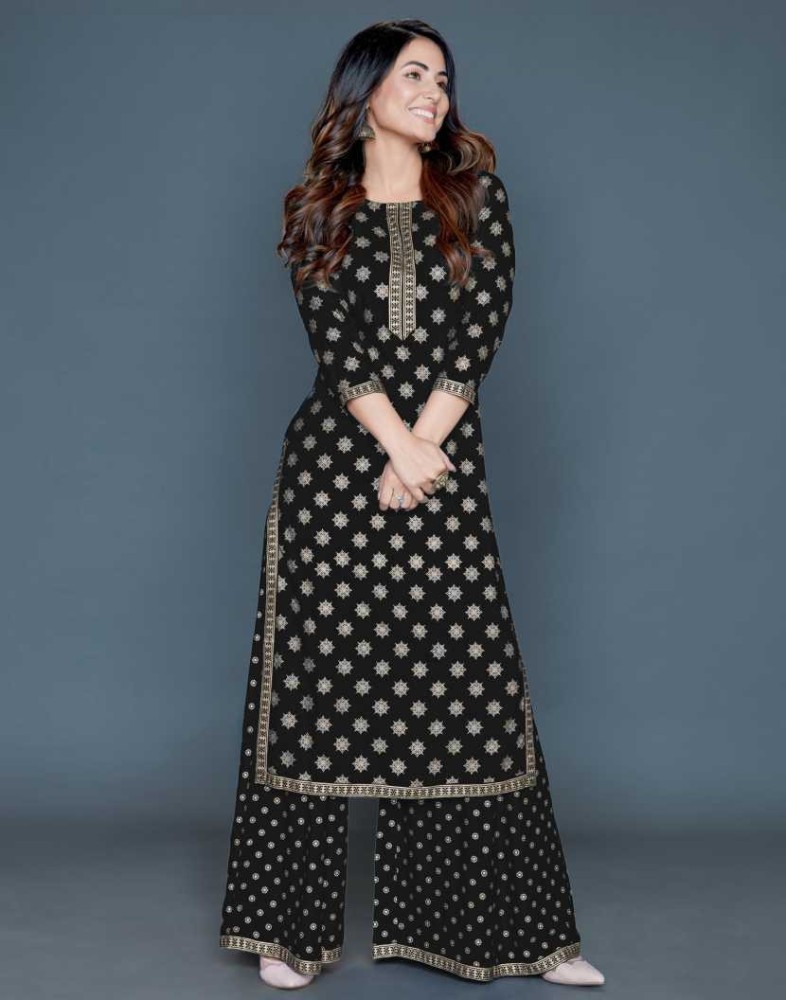 Buy Black Printed Crepe Kurti Set by Colorauction - Online shopping for  Kurti Sets in India