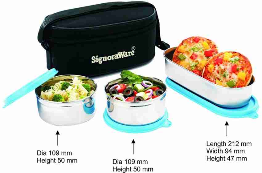 Flipkart Signoraware Double Decker Special Steel Lunch Box with Black Bag 3 Containers Lunch Box