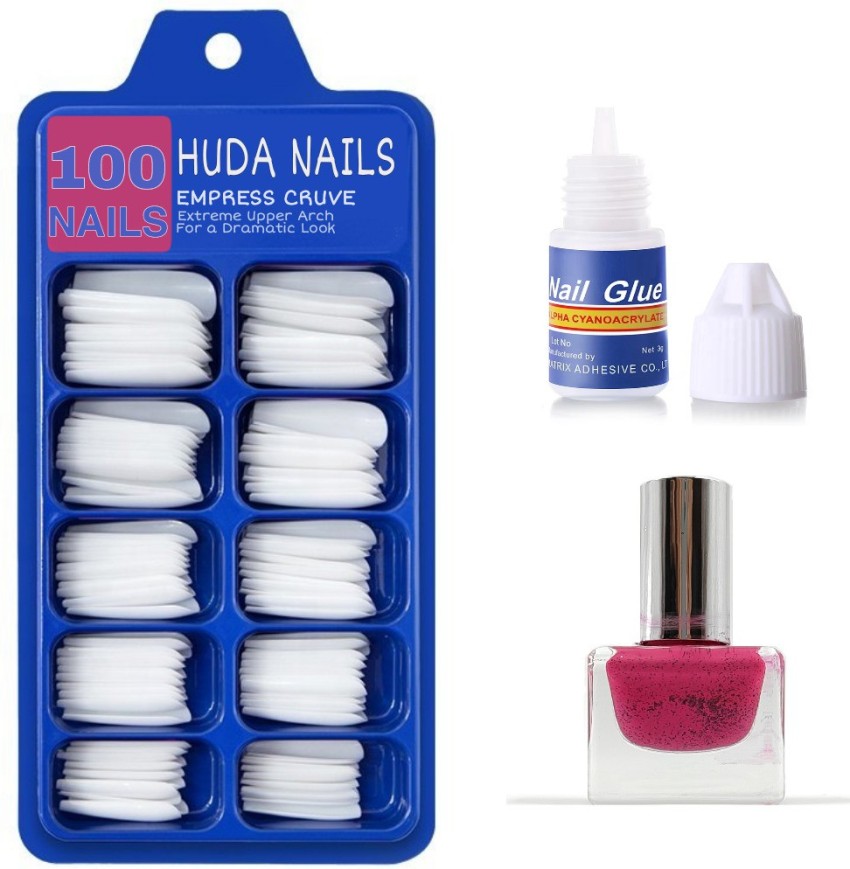 HUDA NAILS BEAUTY Nail Art Kit for Girls, Red Nail Polish Set with Reusable  Natural Look Fake Nails (100Pcs False Nails) and Artificial Nail Glue (3ml)  - Price in India, Buy HUDA