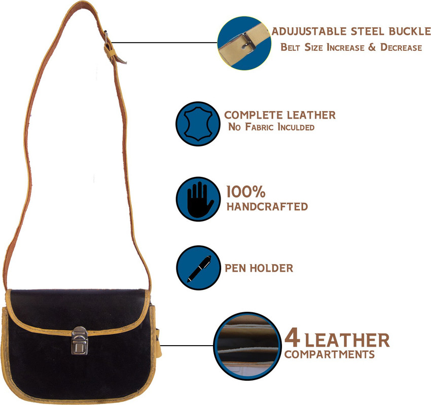 Wise Ninja Black Sling Bag Bus Conductor Leather Cash Bag Petrol Pump Cashier Leather Bag Black Color Sandal Piping with 4 Compartments of Cash Organizer Handmade Leather Bags Black Price in India
