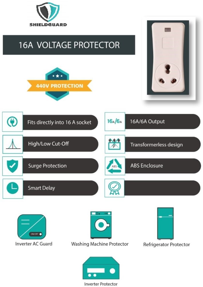 Smart Plug High Low Voltage Cutout / Protector rated @ 16Amp with cord with  Surge Protection upto 4000 Volts : : Electronics
