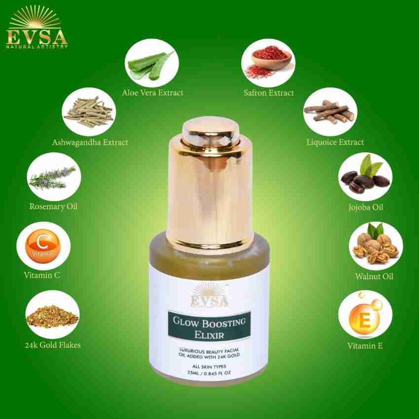 EVSA Premium Glow Boosting Elixir 25ml Oil with 24K Gold Natural