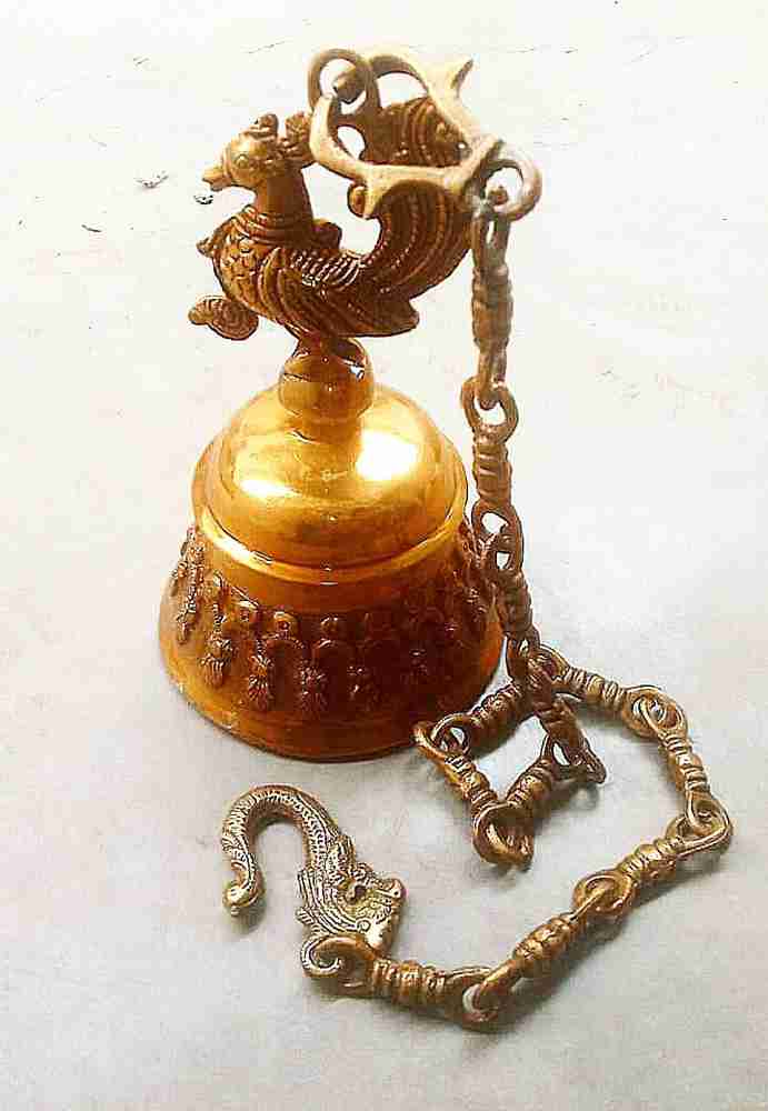 AsmikSK Brass Bell, Solid Brass Bell with Deep Sound Hangin bell, Brass  Hanging Temple Pooja Bell, Ghanta